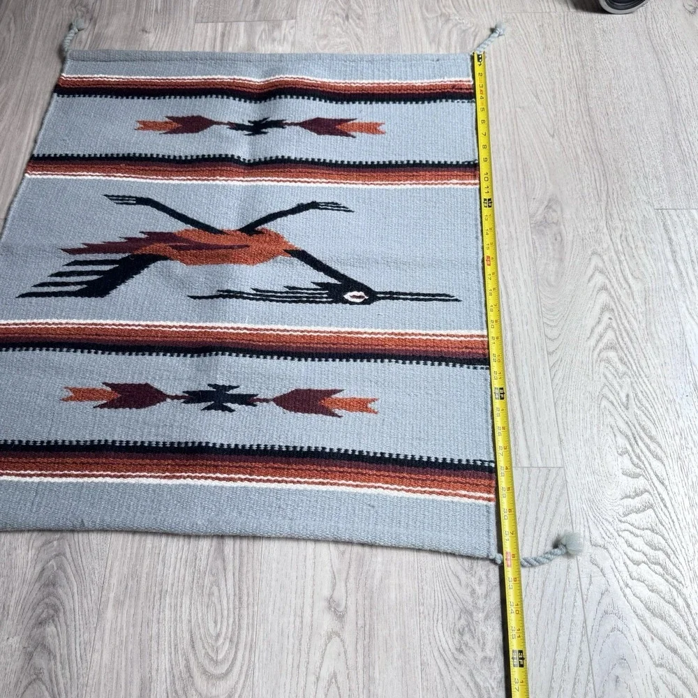VTG Chimayo Aztec Zapotec Rug Tapestry 100% Wool Hand Woven 32x27